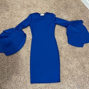 Royal blue fitted dress with tulip sleeves. Size US 2/extra small.